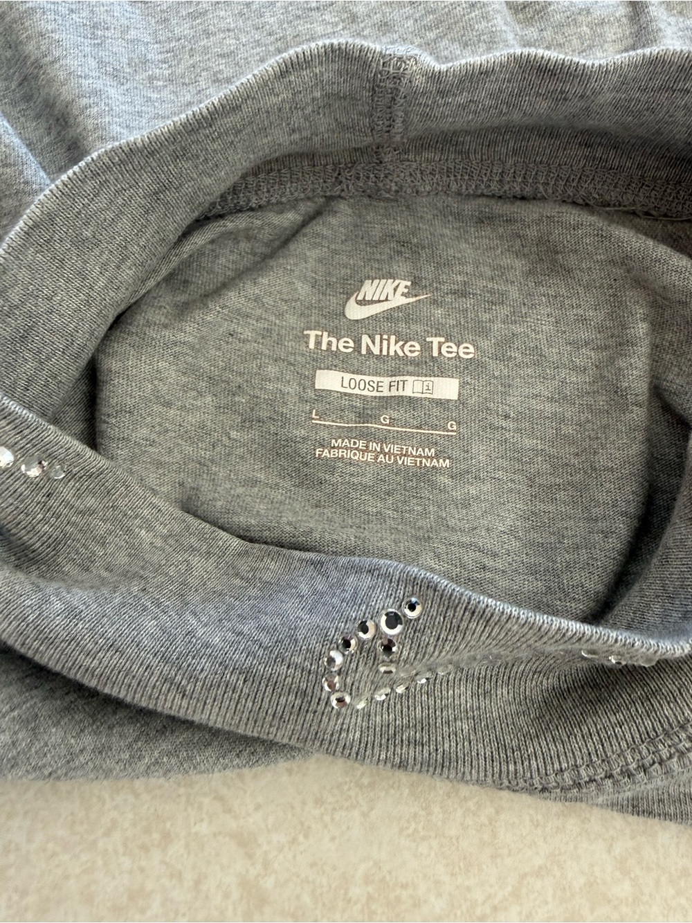 Nike Gray Long Sleeve Tee with Rhinestone Swoosh - Picture 3 of 3